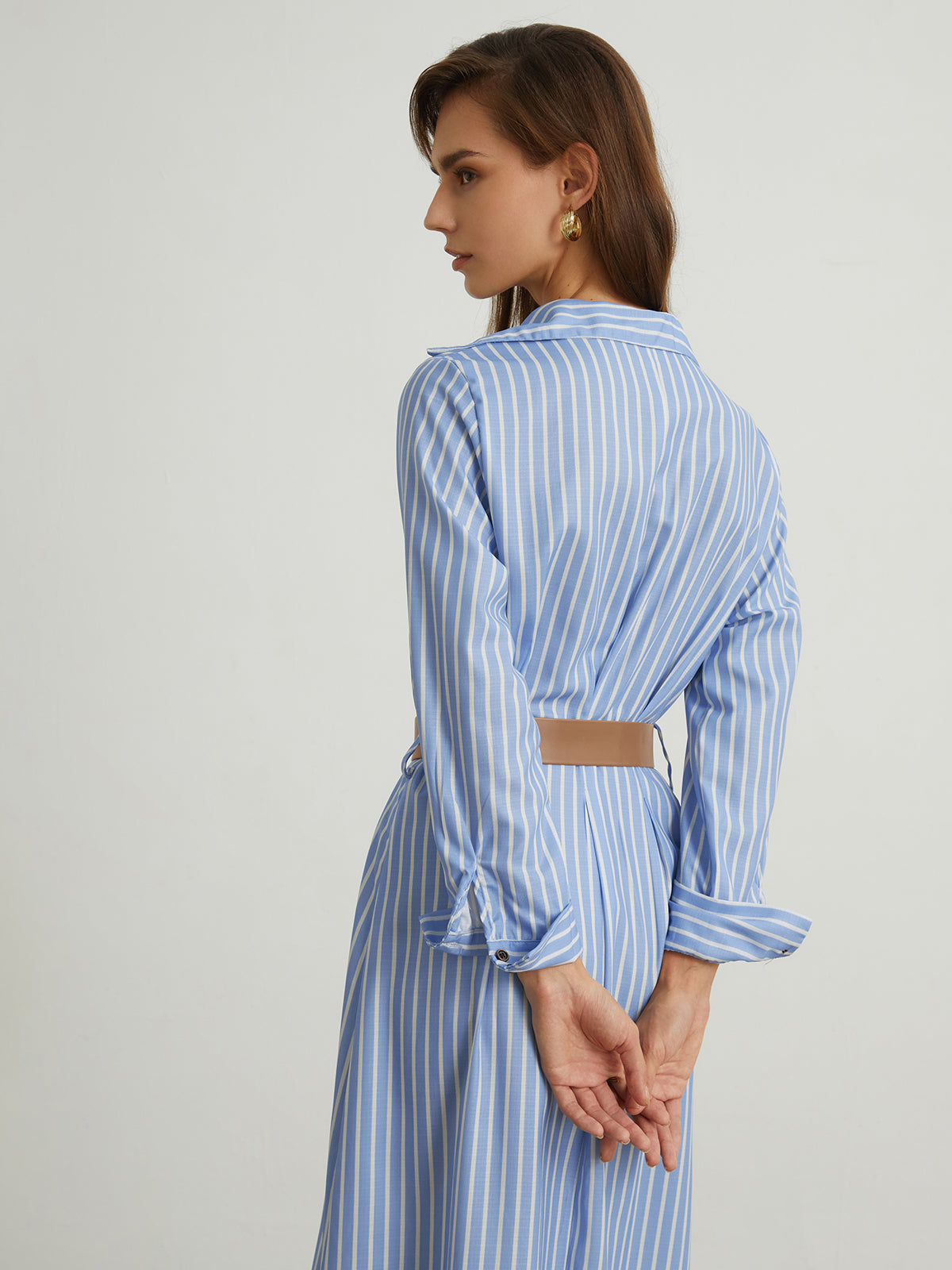 Cotton Pinstripe Button Down Midi Dress