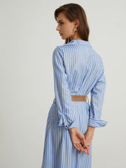 Cotton Pinstripe Button Down Midi Dress