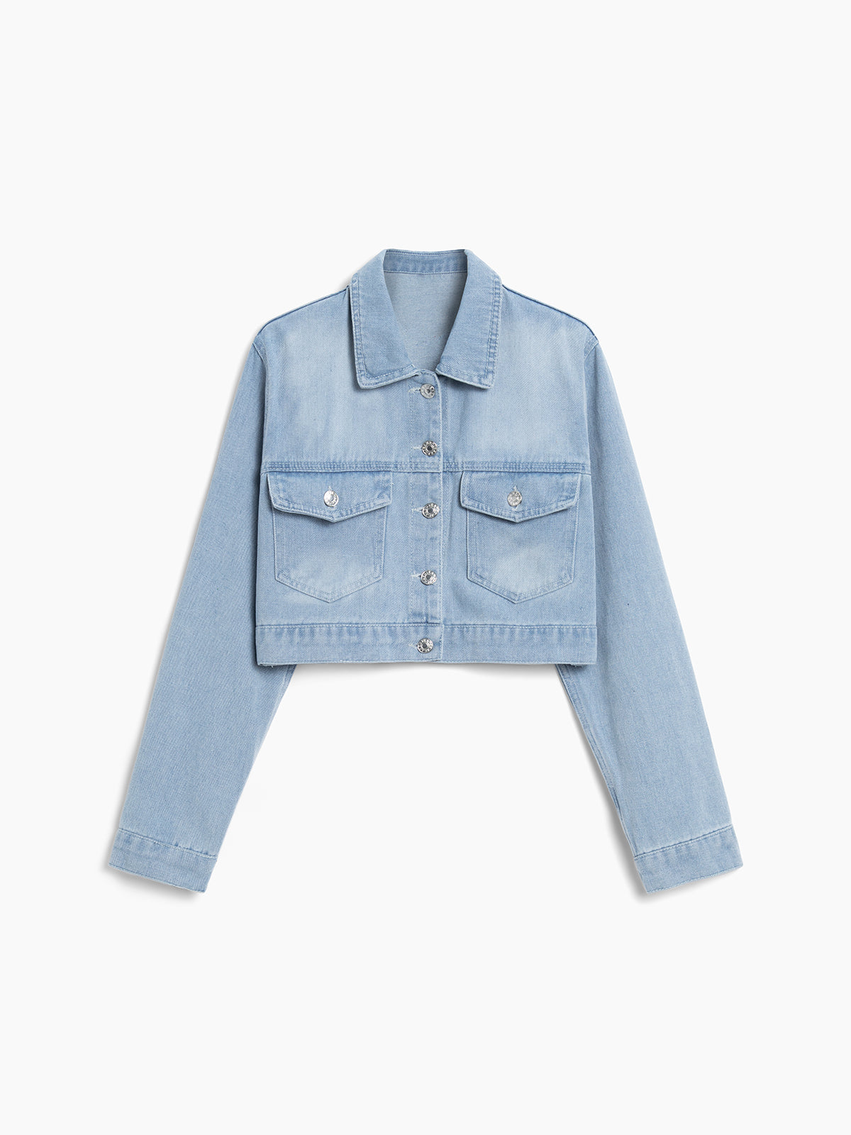 Light Blue Cotton Crop Denim Jacket