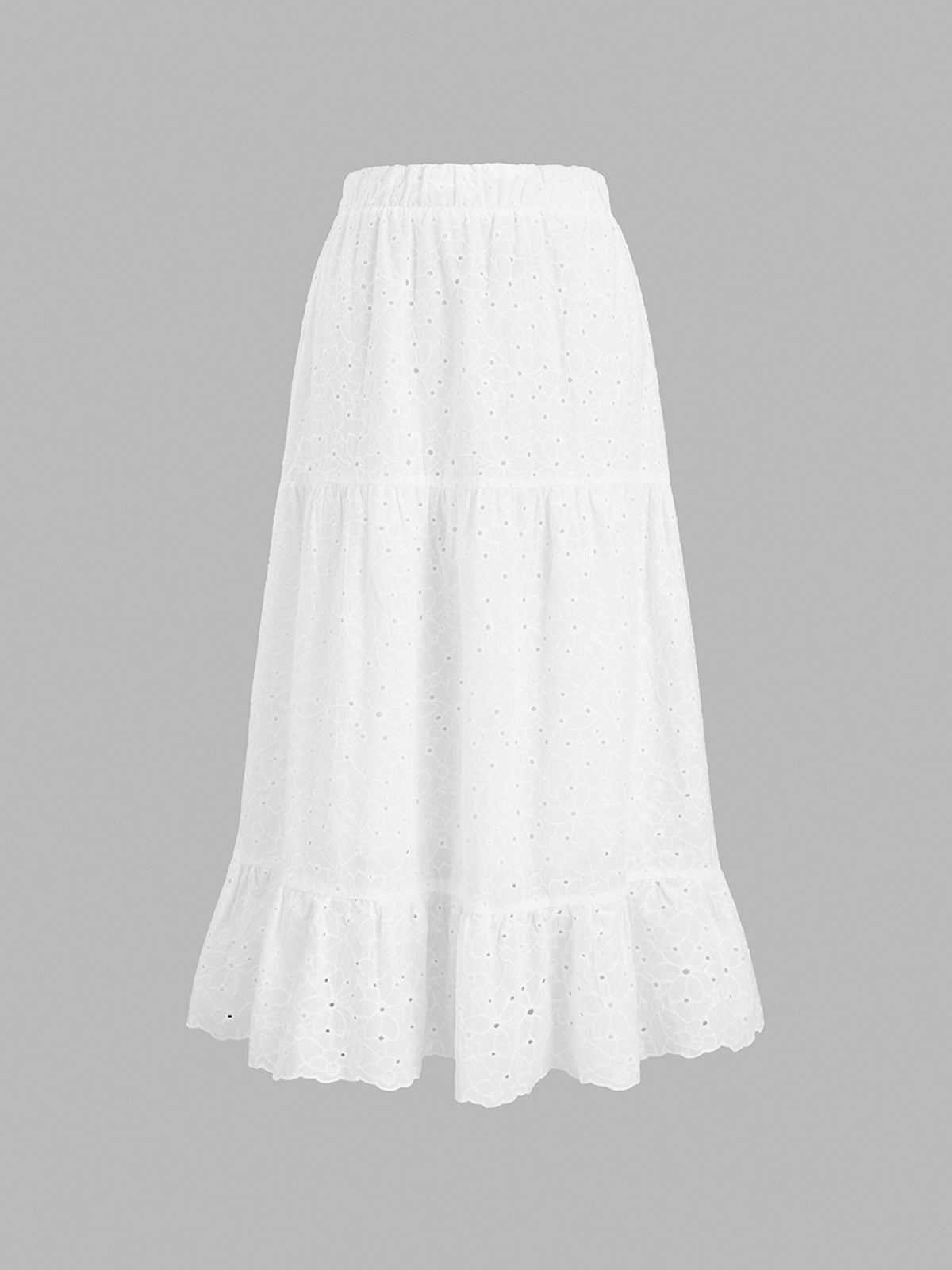 Embroidered Floral Eyelet Maxi Skirt