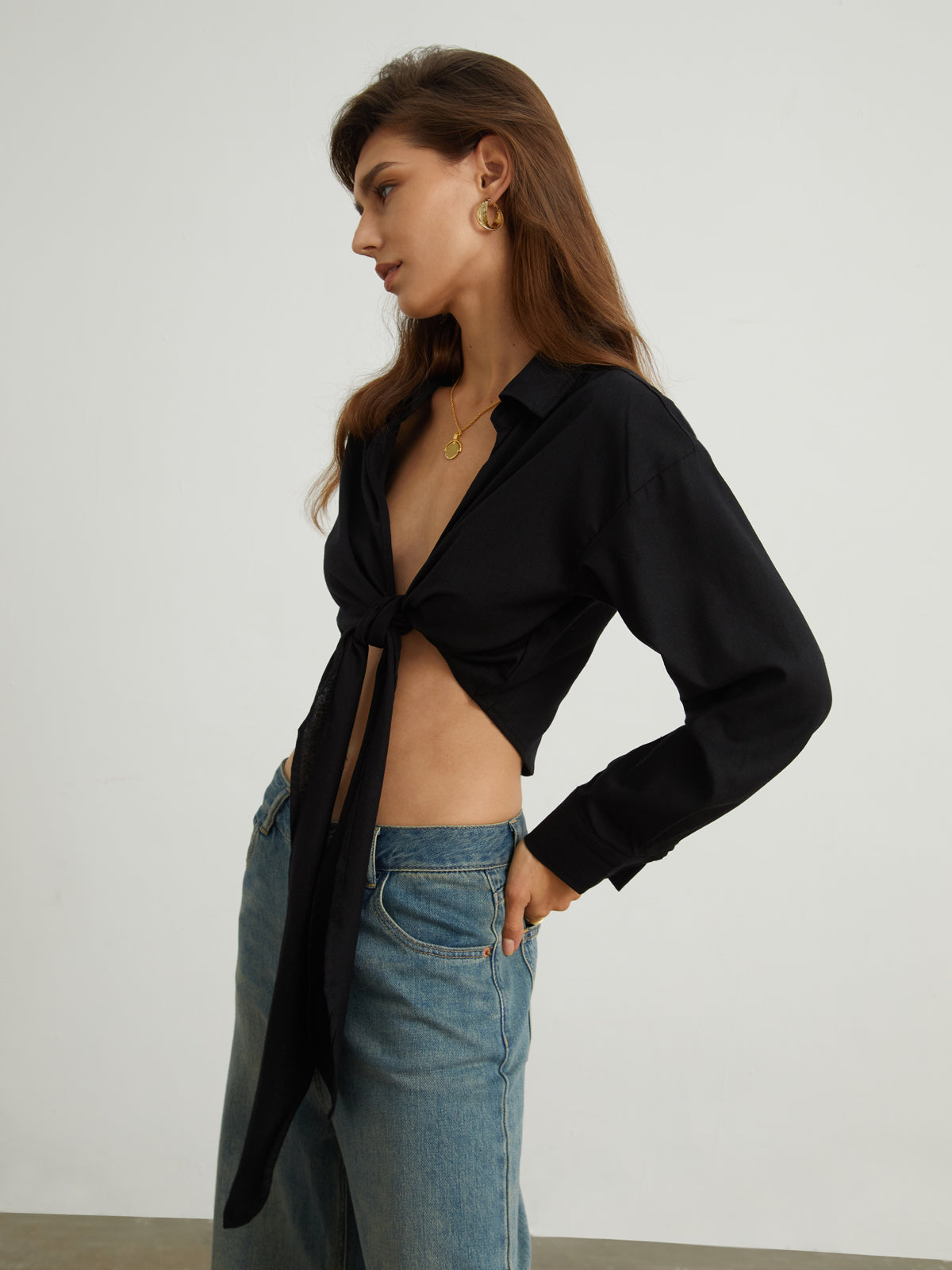 Tied Cotton Crop Shirt