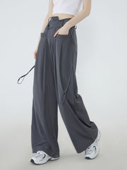 Oblique Waistband Wide Leg Pants