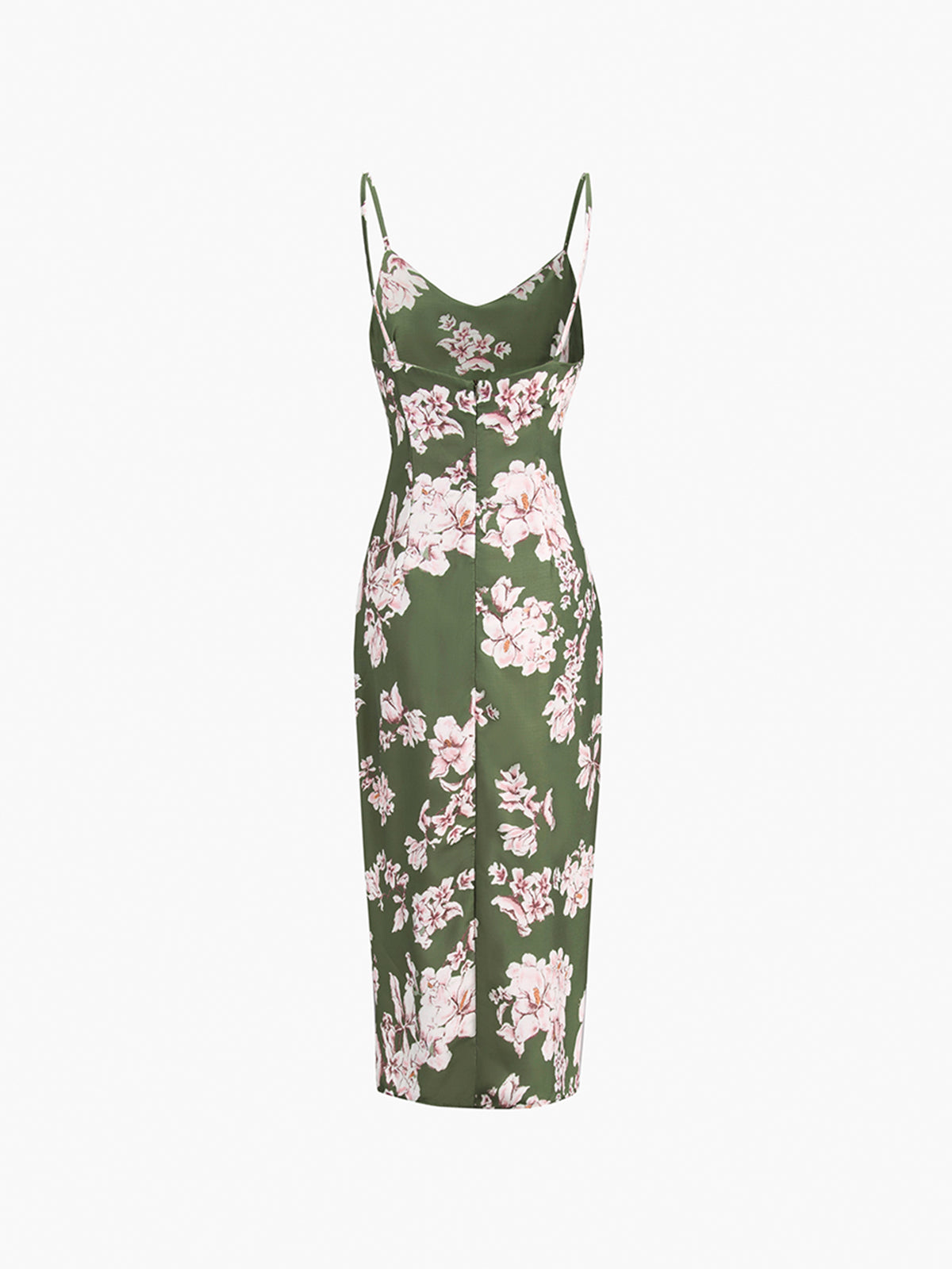 Floral Ruched Slit Midi Dress