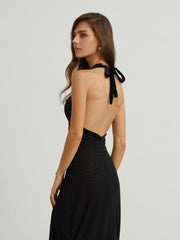 Tied Halter Open Back Midi Dress