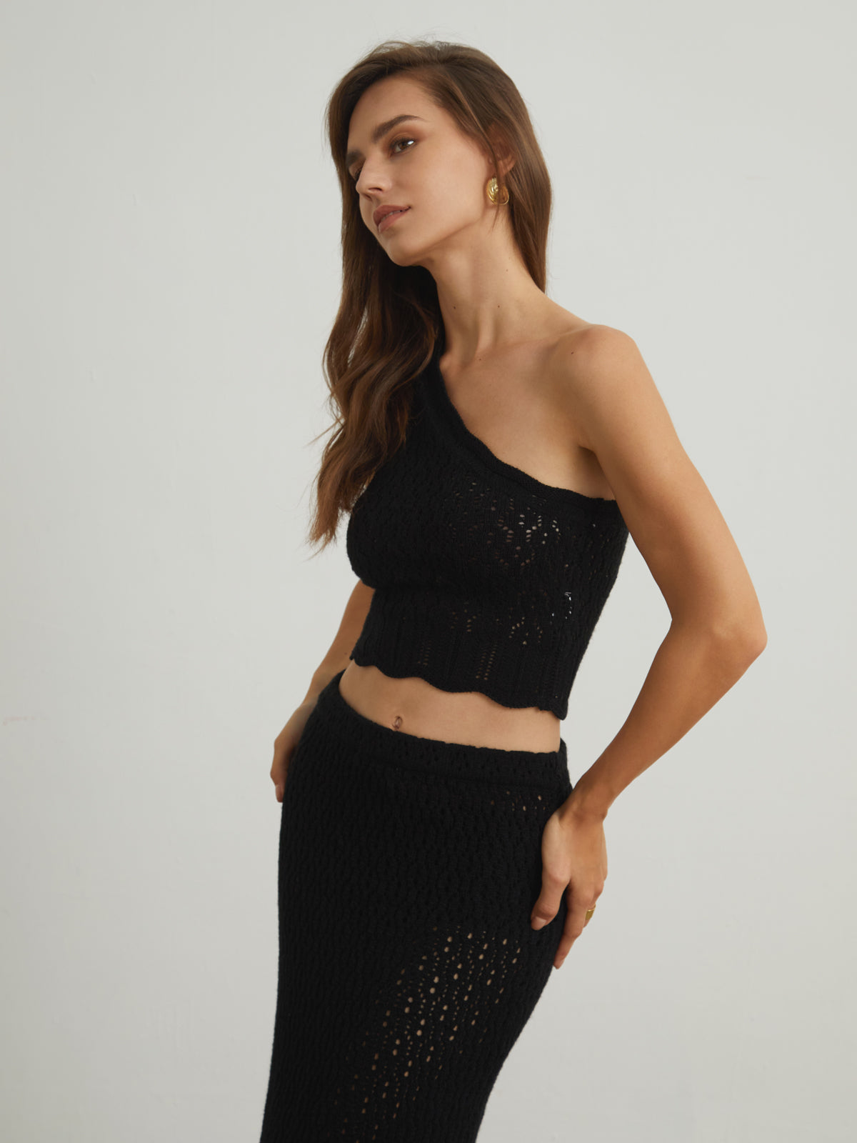 Midnight Crochet Eyelet One Strap Top