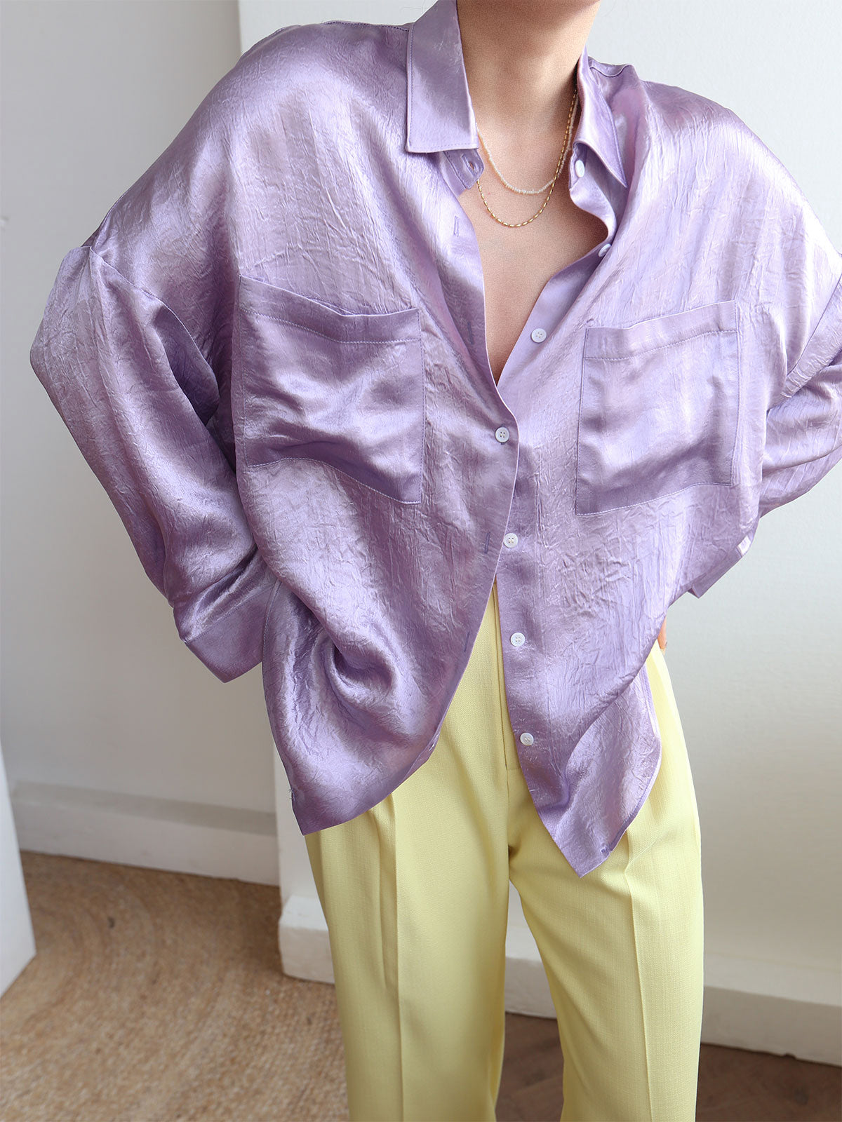 Oversized Satin Button Down Shirt