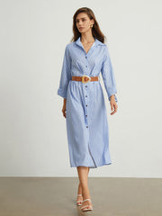 Cotton Pinstripe Button Down Midi Dress