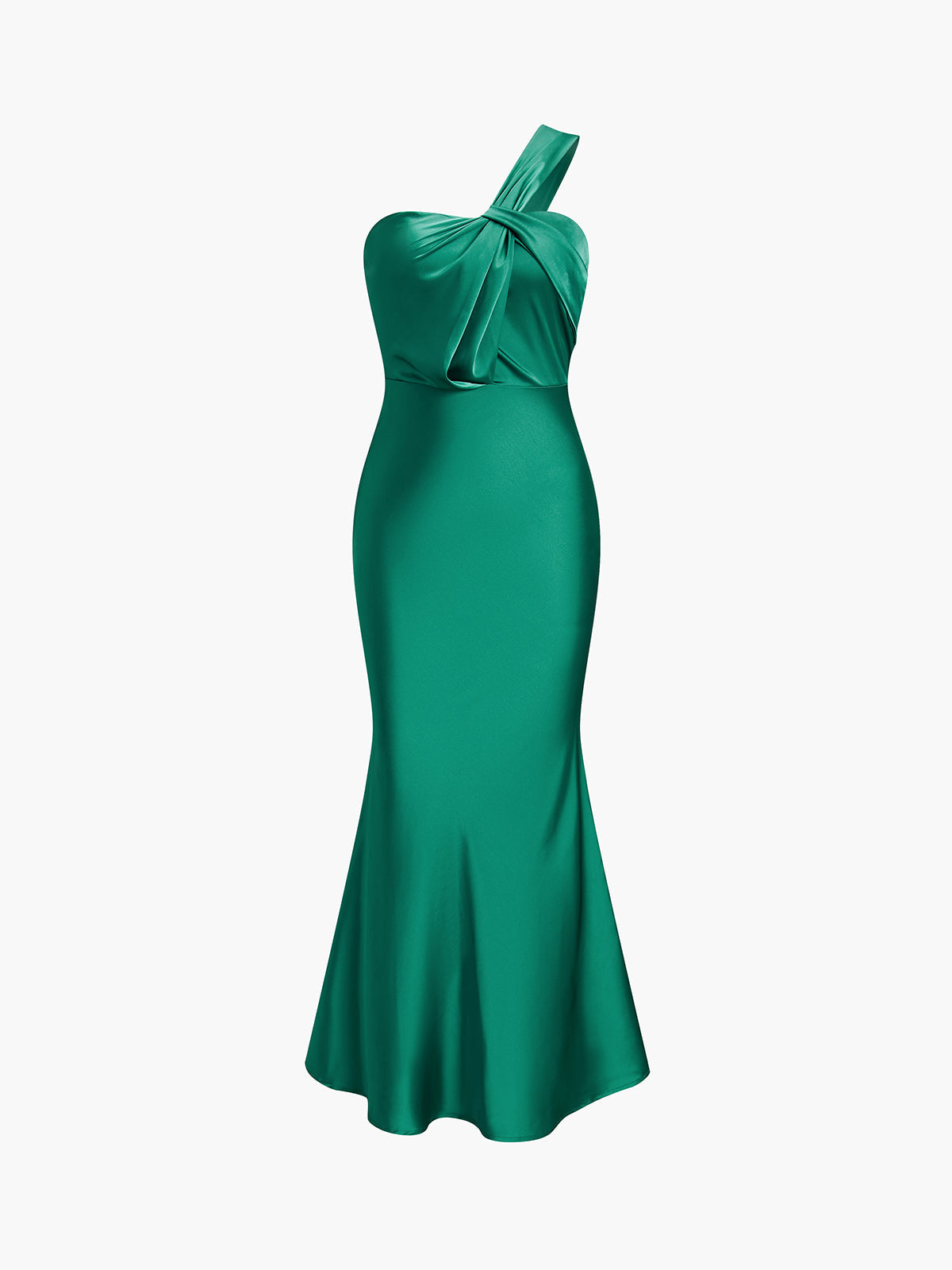 Emerald Green Satin Knotted Midi Dress