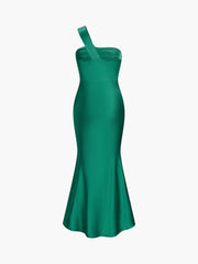 Emerald Green Satin Knotted Midi Dress