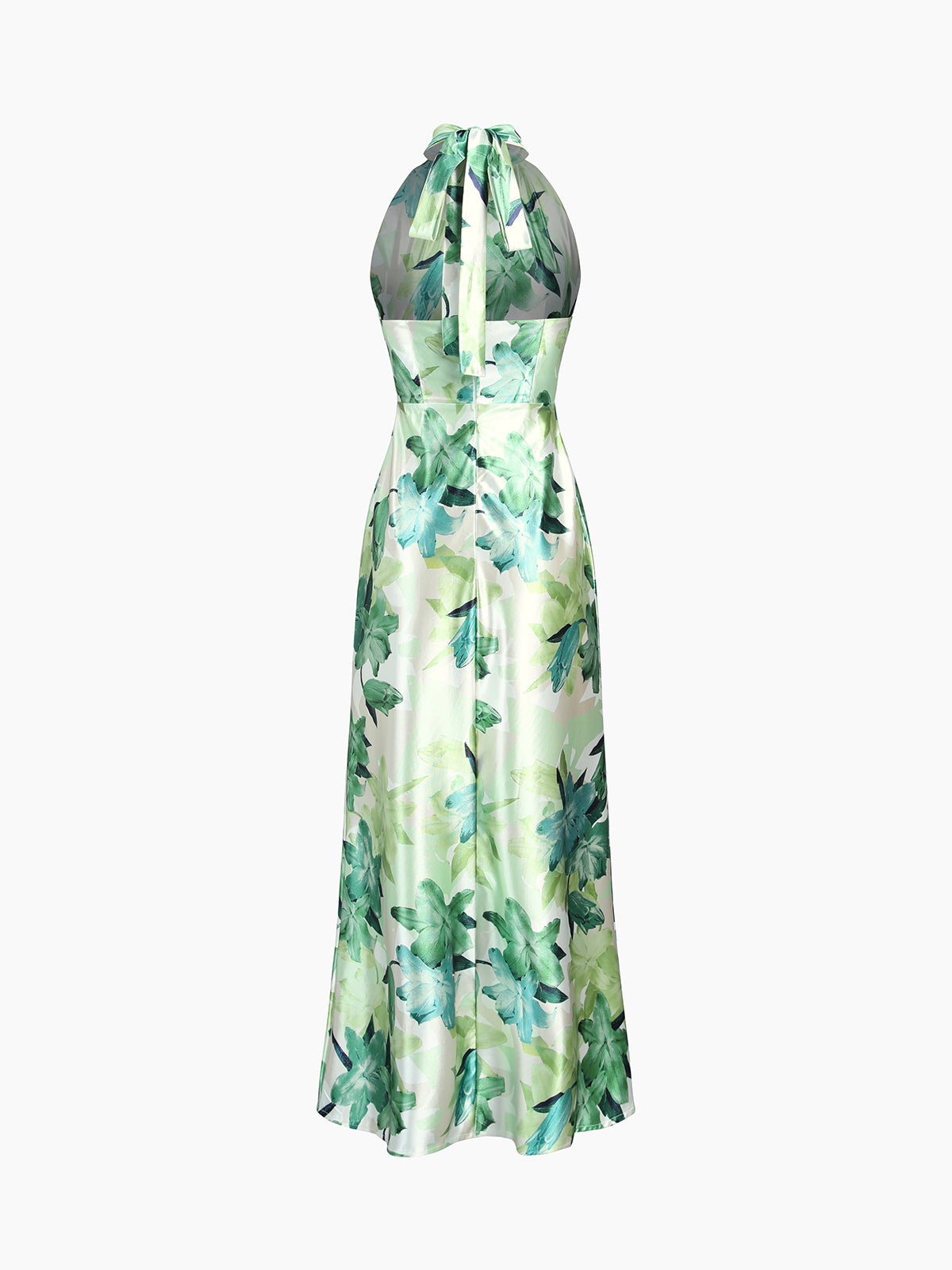 Lilies Floral Zippered Halter Long Dress