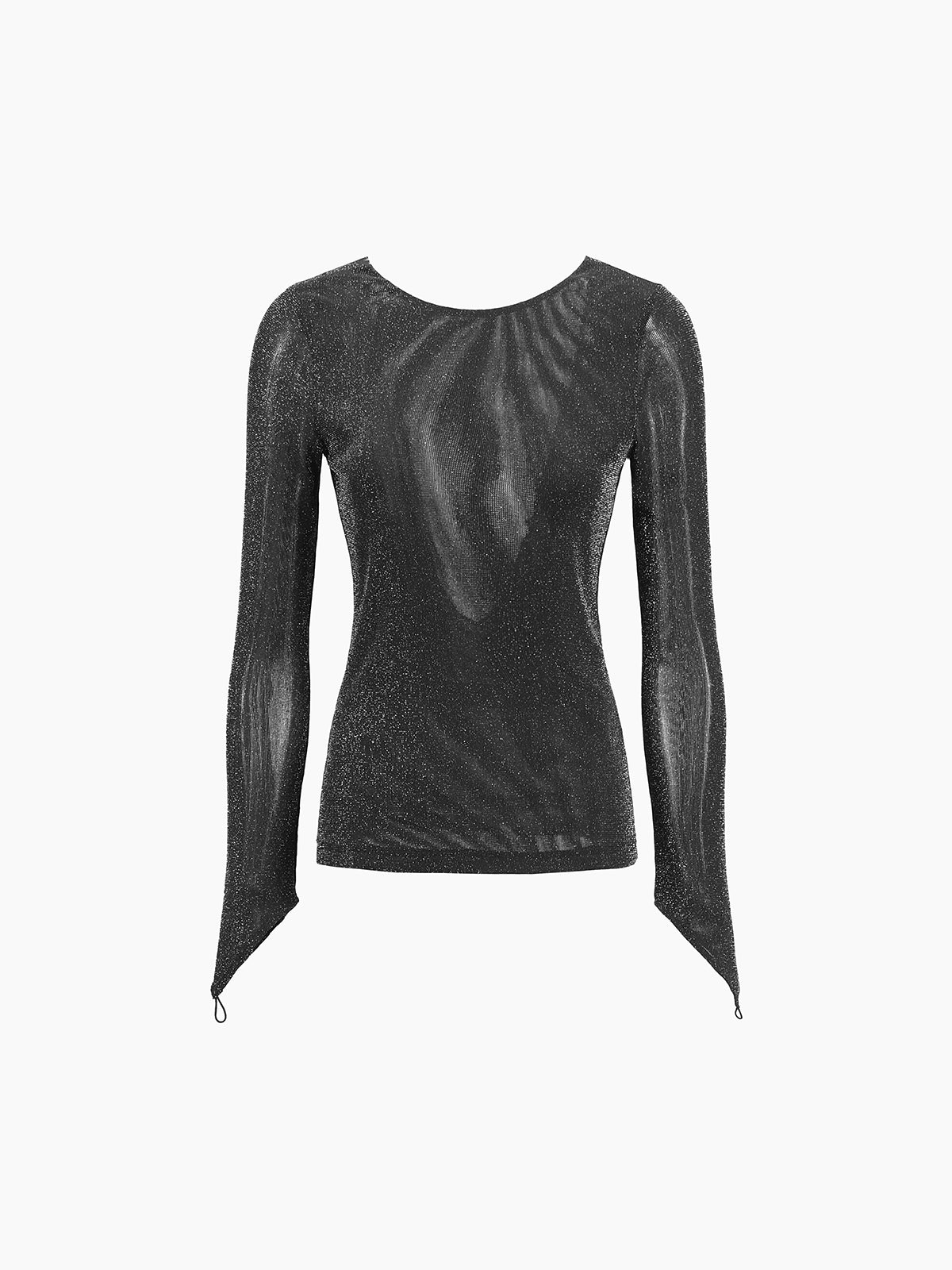 Glitter Mesh Open Back Long Sleeve Shirt