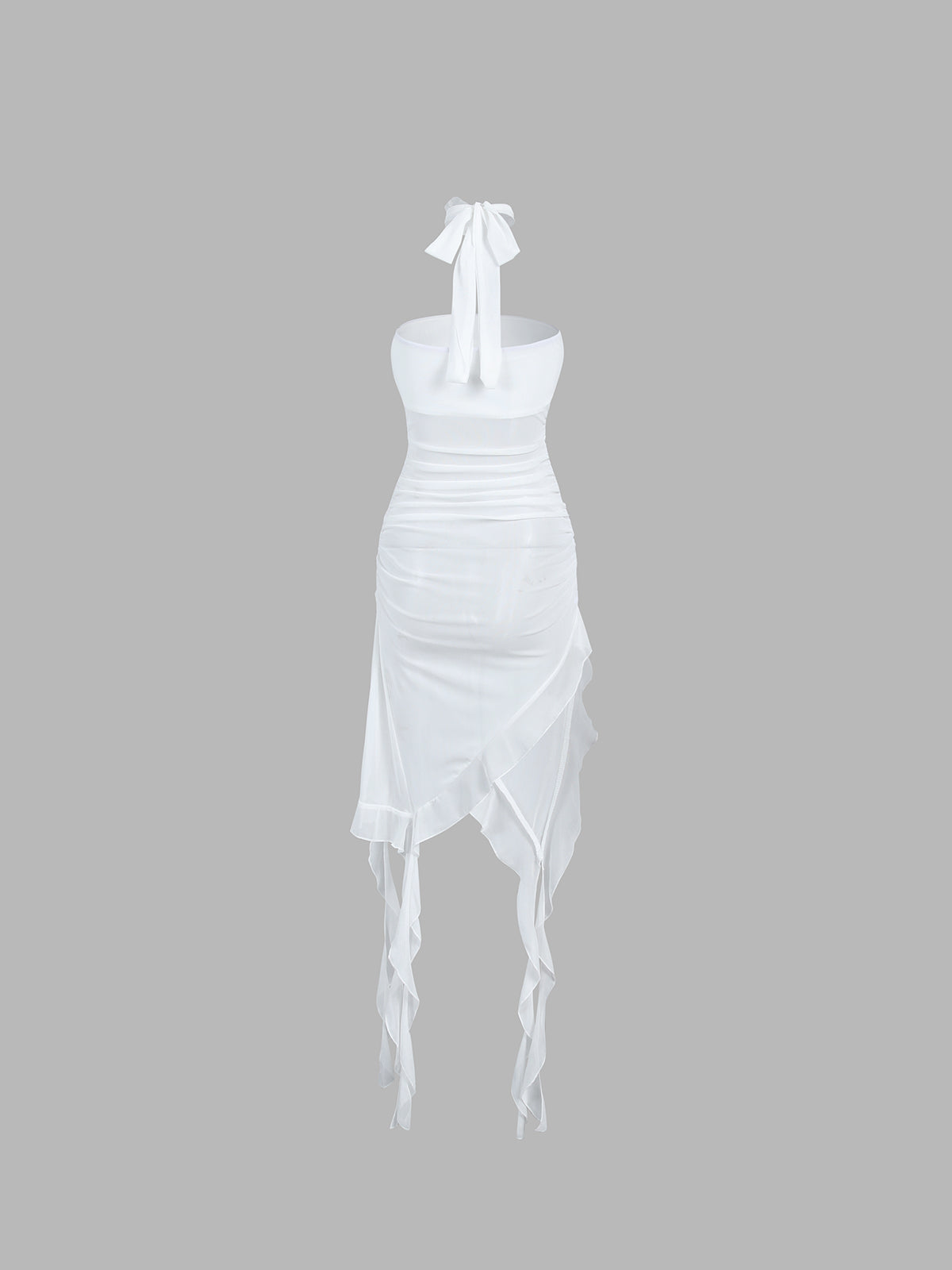 Rosette Mesh Ruffle Tube Midi Dress