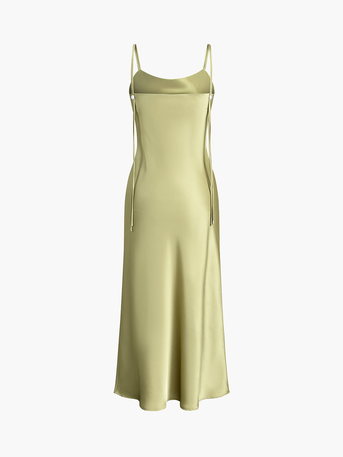 Buttoned Strap Slip Satin Midi Dress