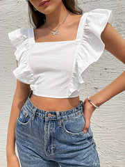 Cotton Ruffle Back Tied Crop Top