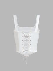 Ivory Glow Tied Crop Corset Top