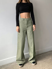 Buttoned Cargo Wide Leg Pants