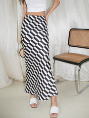 Satin Checkered Maxi Skirt