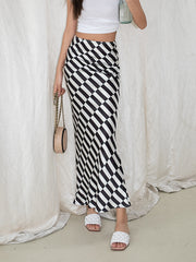 Satin Checkered Maxi Skirt