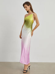 Three Tone Satin Open Back Long Dress