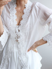 Floral Trim Cover Up Tied Shirt