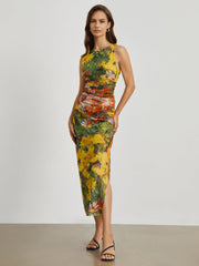 California Floral Mesh Midi Dress