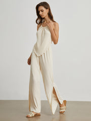 Textured Open Back Two Piece Pants Set