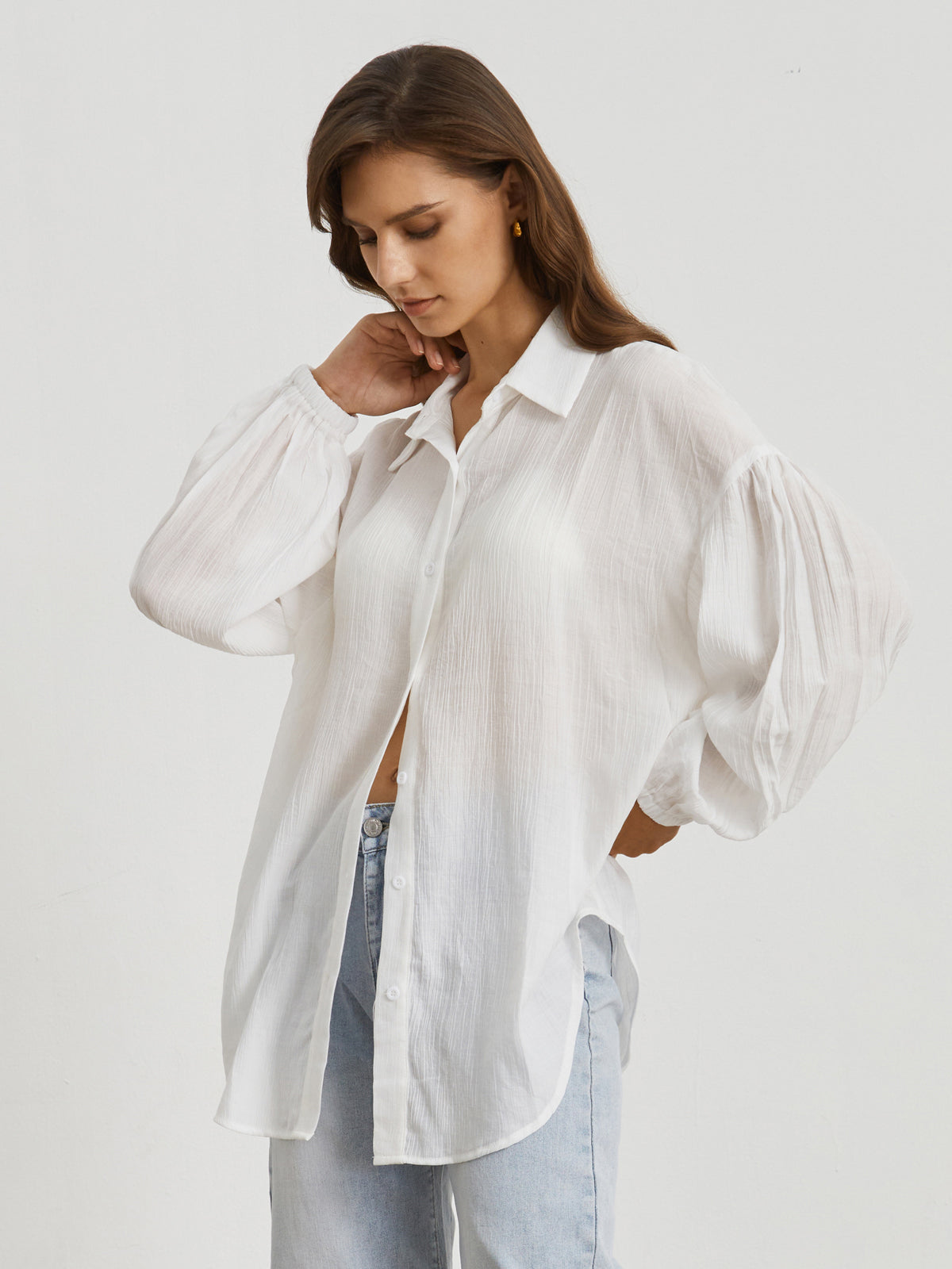 Oversized Textured Button Down Shirt