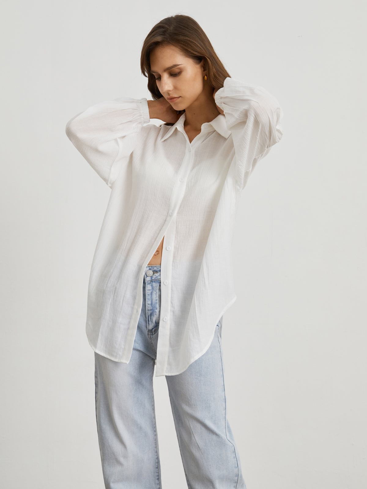 Oversized Textured Button Down Shirt