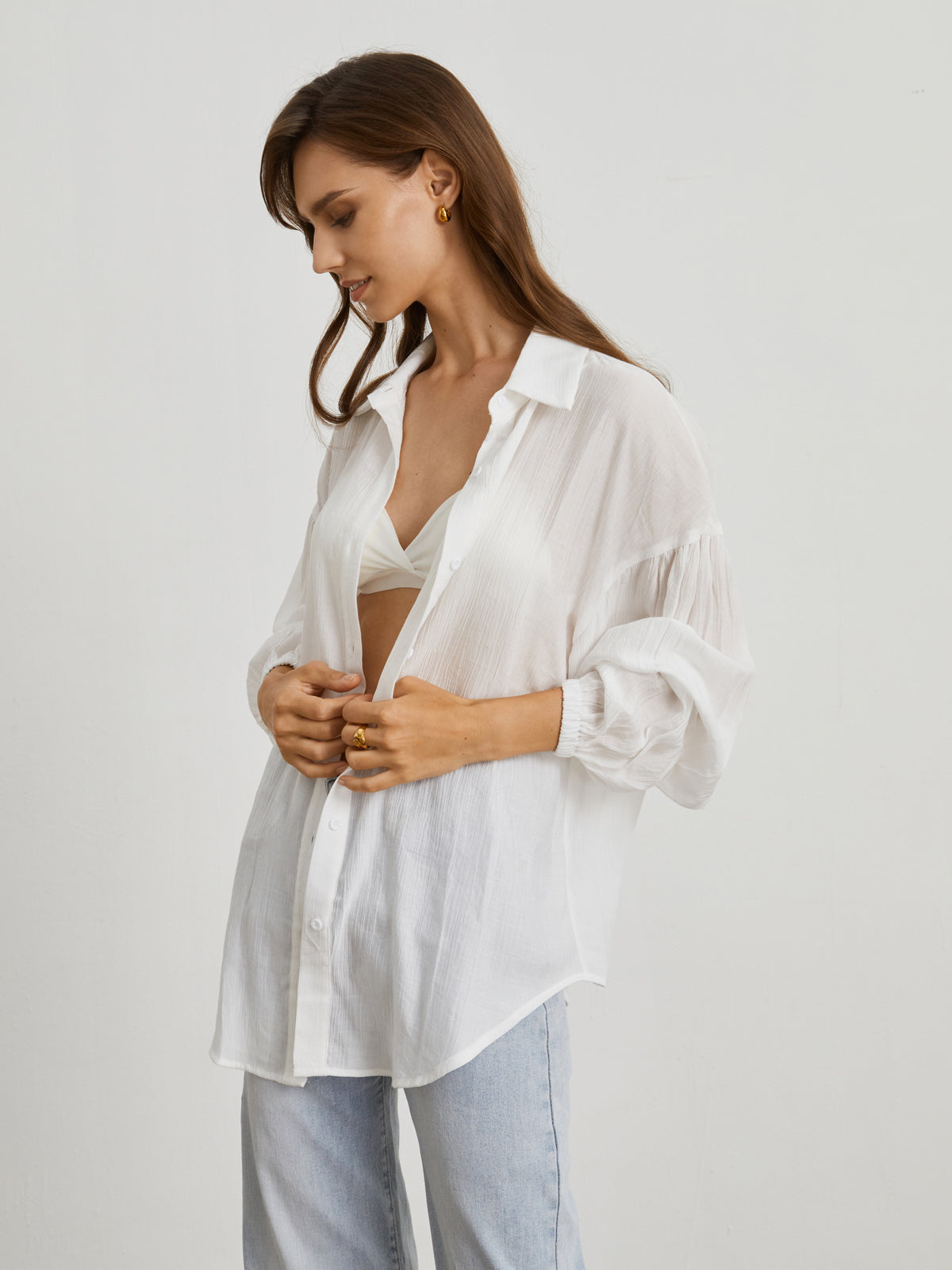 Oversized Textured Button Down Shirt