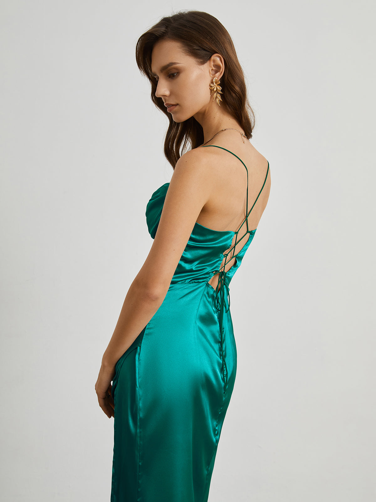 Cowl Neck Mermaid Corset Satin Long Dress