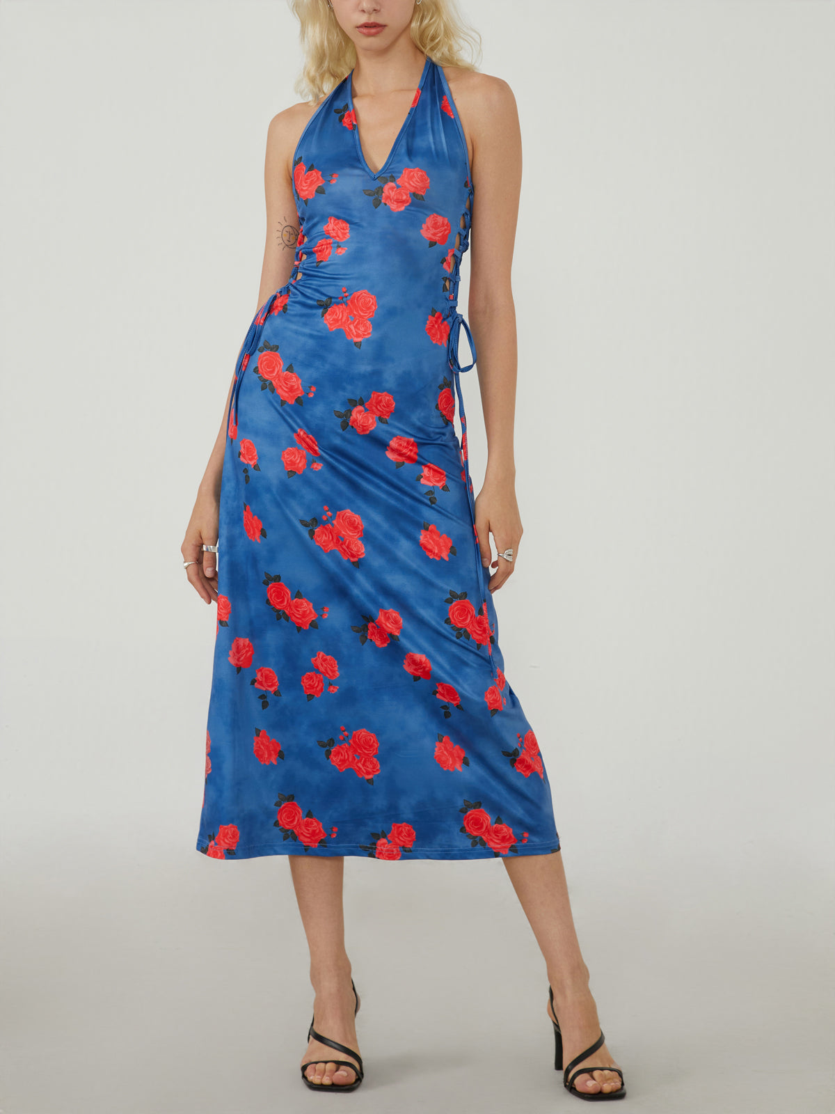 Roses In River Halter Midi Dress