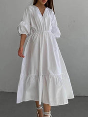 Cancun Cotton Puff Sleeve Midi Dress
