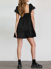 Cowboy Puff Sleeve Ruched Short Dress