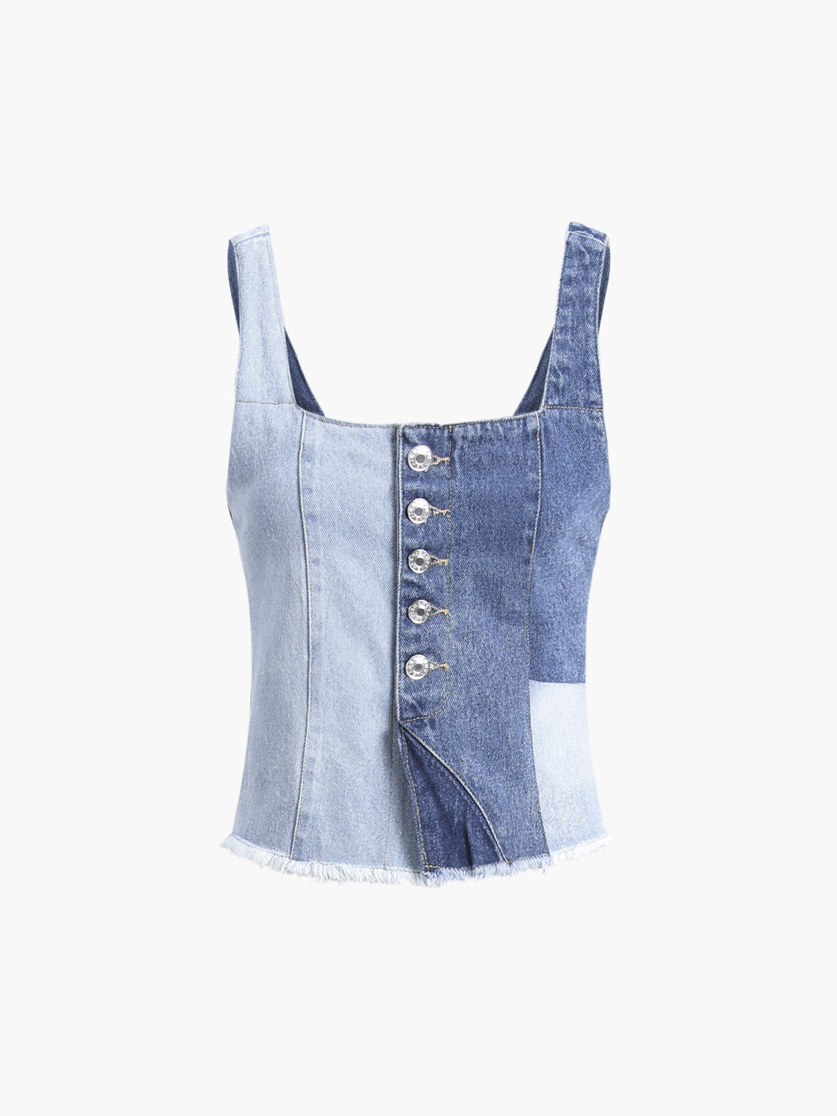 Patchwork Denim Crop Vest