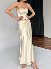 Ivory Glow Satin Two Piece Skirt Set