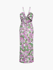 Iris Bush Floral Open Back Zippered Slit Midi Dress