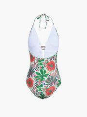 Tropical Floral Open Back One Piece Swimsuit