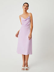 Lilac Cowl Neck Satin Midi Dress