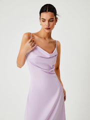 Lilac Cowl Neck Satin Midi Dress