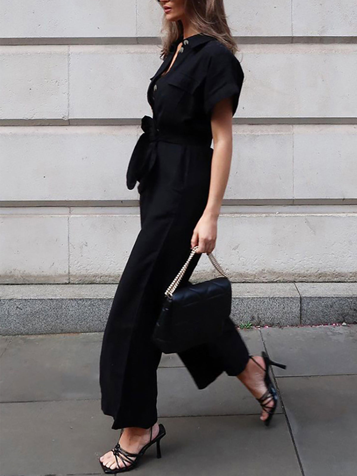 Minimalist Tied Button Down Jumpsuit