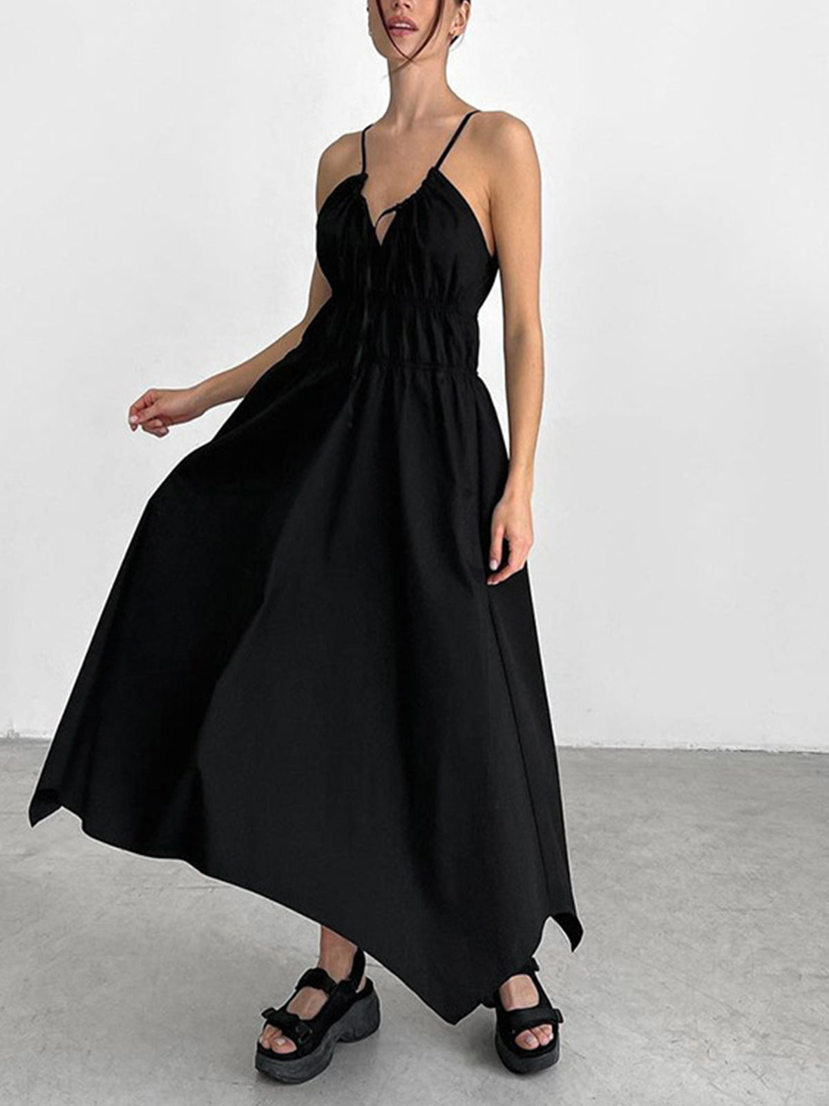 Parisian Style Ruched Long Dress