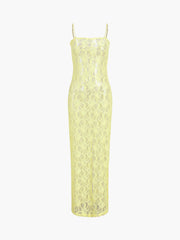 Limoncello Floral Lace Zippered Long Dress