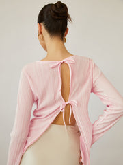 Cherry Blossoms Pleat Back Tied Blouse