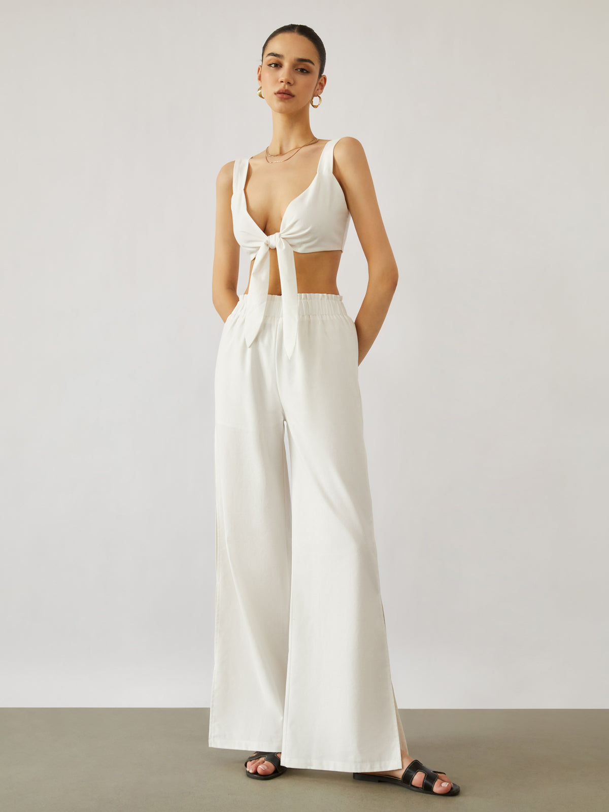 Tie Front Two Piece Pants Set