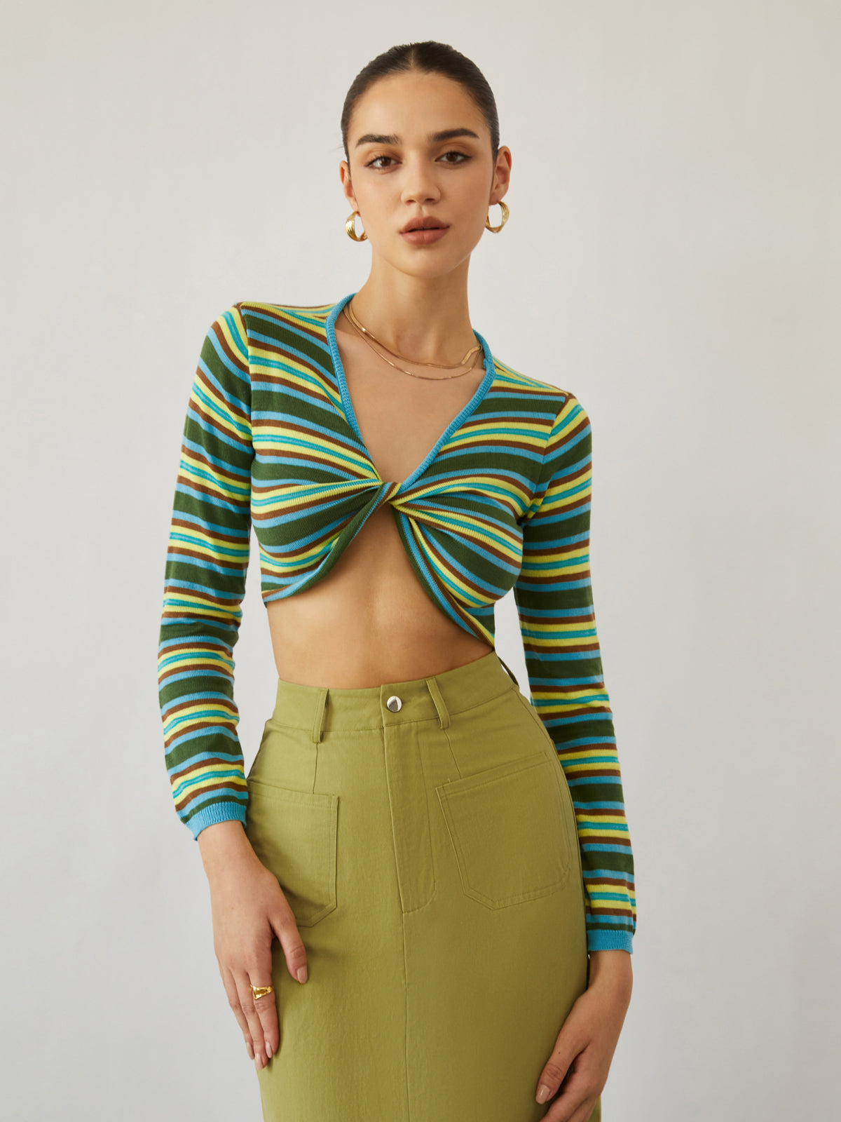 Fresh Summer Stripe Twist Knit Top