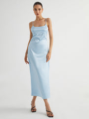 Silent Sea Satin Slit Midi Dress