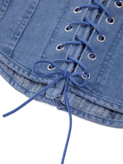 Hook-and-Eye Tie Back Tube Denim Top