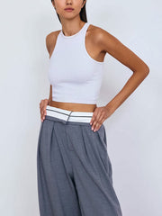 Street Fold Over Pleat Wide Leg Pants