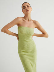 Greeness Textured Slit Tube Long Dress