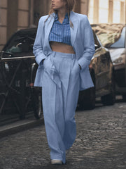 Sky Blue Pockets Wide Leg Pants